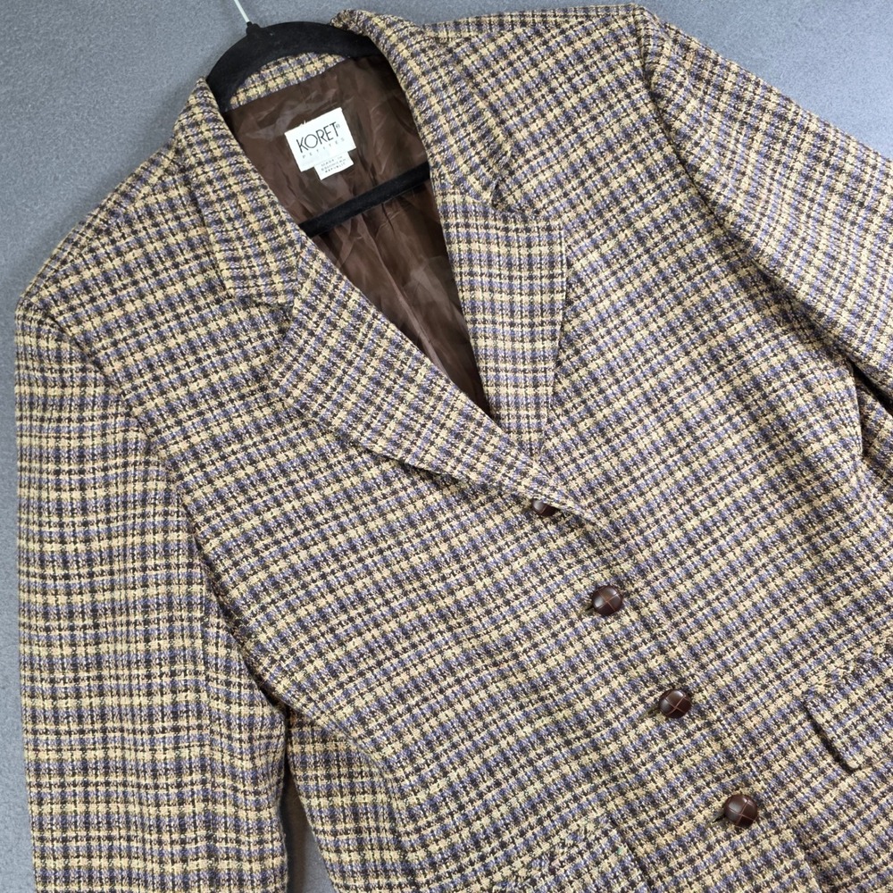 Koret Petites Plaid Wool Blend Blazer 16 Brown Blue Yellow Preppy Academia
